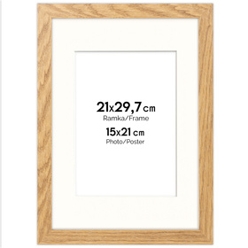 Naturalna ramka z passe partout na zdjęcia w rozmiarze 21x29,7 cm z okienkiem passe partout 15x21 cm