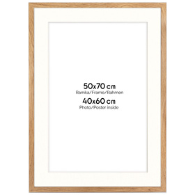 Naturalna ramka z passe partout na zdjęcia w rozmiarze 50x70 cm z passe partout 40x60 cm