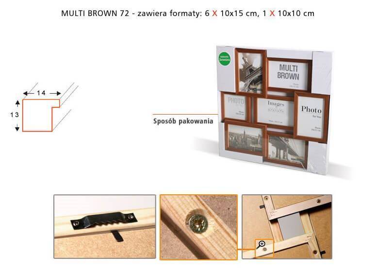 Multirama drewniana Brown 61, zestaw ramek 1 X 10x10 cm, 5 X 10x15 cm - brązowa