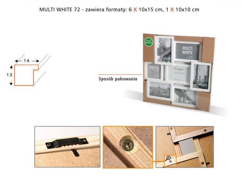 Multirama drewniana White 61, zestaw ramek 1 X 10x10 cm, 5 X 10x15 cm - biała